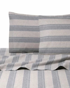 Best Sale ✨ Belle Epoque Stripe Flannel Grey & Tan Sheet Set Home Sheets 👍